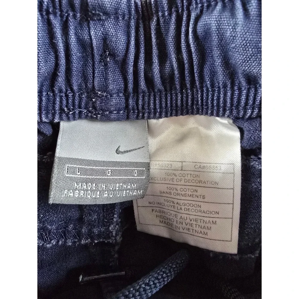 Vintage Nike Cargo Shorts Mens L Blue Raw Hem Elastic Waist Drawstring Y2K *Read
